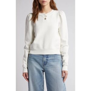 NWT Frame Femme Cotton Blend Henley Sweatshirt white Size XLarge